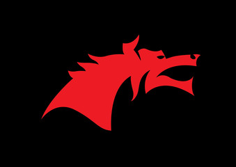 Head of the dragon vector in red on black background.
