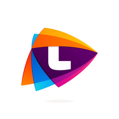Letter L logo in Play button icon. Triangle intersection icon.