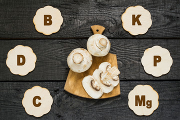 Fresh champignon on a cutting board