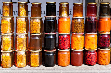 Homemade food harvesting in glass jars