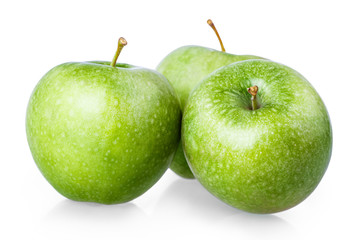 three green apple isolated on a white background