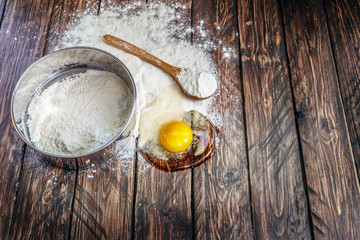 flour, egg, sieve board