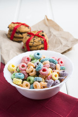  bowl with cereals and milk,