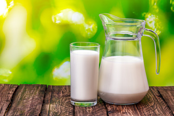 glass of milk on a wooden table Nature Blur