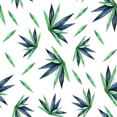 Watercolor leafs pattern on a white background