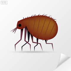 Cartoon brown insect flea in material style.