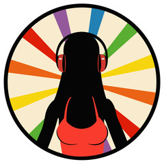 silhouette young  girl listening music in headphones