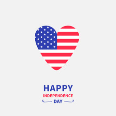 Heart shape american flag Star and strip icon. Happy independence day United states of America. 4th of July. Greeting card. Flat design