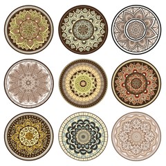 Set of ornamental colorful mandalas