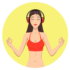 Girl in headphones.Young beautiful girl listening music in headphones