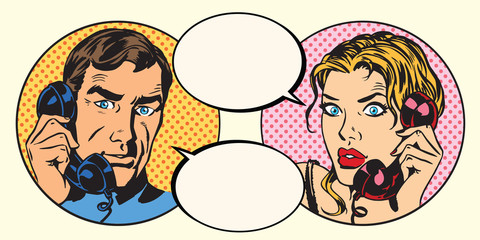 Vintage couple man and woman talking on the phone © studiostoks
