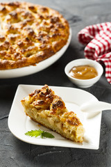 Apple pie with cottage cheese streusel and caramel