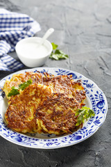 Potato pancakes with yogurt sauce
