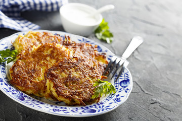 Potato pancakes with yogurt sauce