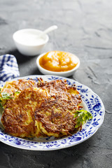 Potato pancakes with yogurt sauce