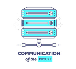 Vector illustration of blue data server with text communication