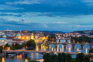 Fototapeta na wymiar View of Bridges on Vltava, Prague at dusk, Czech Republic