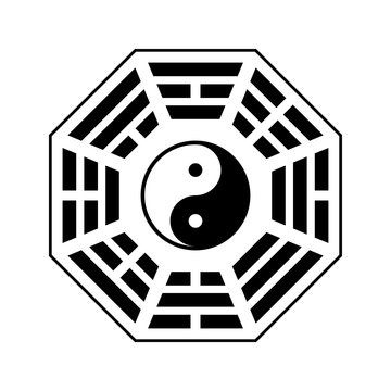 Vector Yin and yang symbol. Modern yin-yang symbol isolated on white background. King Wen "Later Heaven" bagua arrangement