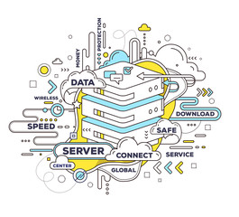 Vector creative illustration of cloud storage with data server a
