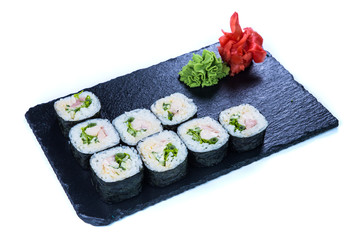 Sushi Set sashimi and sushi rolls. Restaurant food concept.