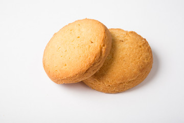 Two cookies on white background