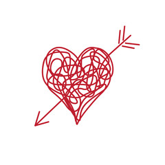 Vector sign scribble of red heart with arrow
