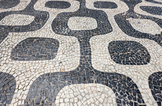 Mosaic of sidewalk of Ipanema in Rio de Janeiro, Brazil