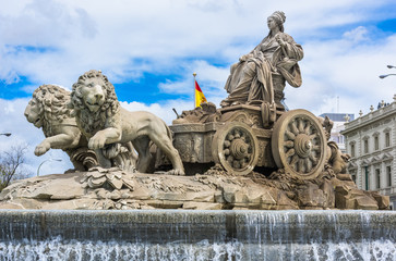 Cybele's fountain on Cybele's Square (Plaza de la Cibeles) in Madrid, Spain