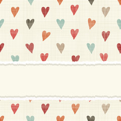 vintage card with colorful hearts on retro seamless background