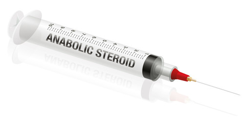 ANABOLIC STEROID syringe - realistic, three-dimensional vector illustration on white background. - obrazy, fototapety, plakaty