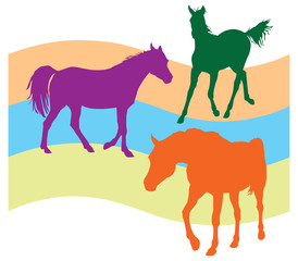 Three Horses seamless pattern silhouette