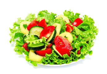 Fresh vegetable salad isolated on a white