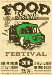 retro poster for invitations on street food festival with food truck © 111chemodan111