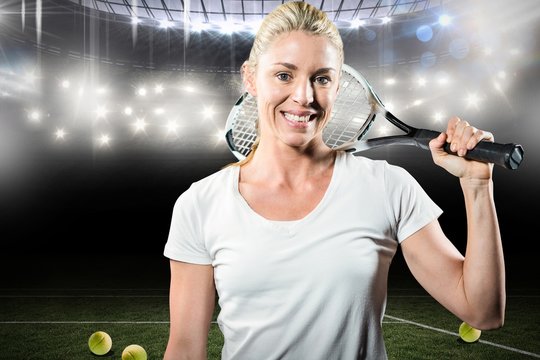 Composite image of portrait of tennis player 