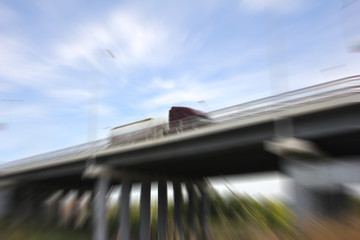 Obraz premium truck on the bridge. blurred image.