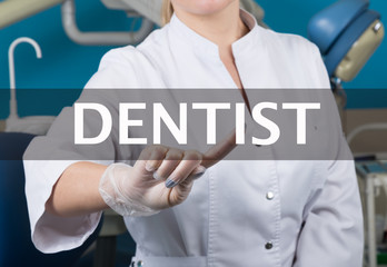 technology, internet and networking in medicine concept - medical doctor presses dentist button on...