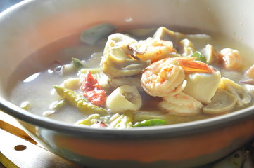 seafood spicy hot soup in the bowl