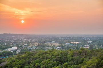 View of local city from mountain in Thailand