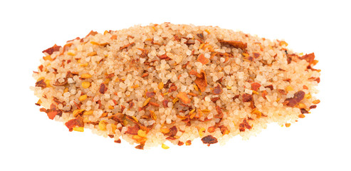 Portion of salt, red chili and paprika on a white background