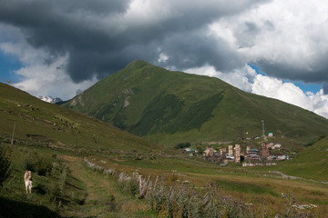 Fototapeta na wymiar Towers in mountain village