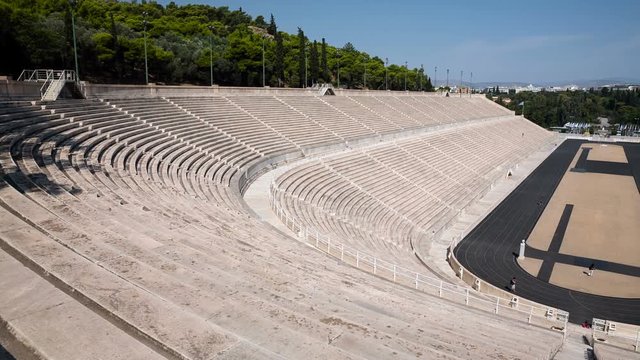 A pan shot of the Panathenaic Stadium in Athens, Greece