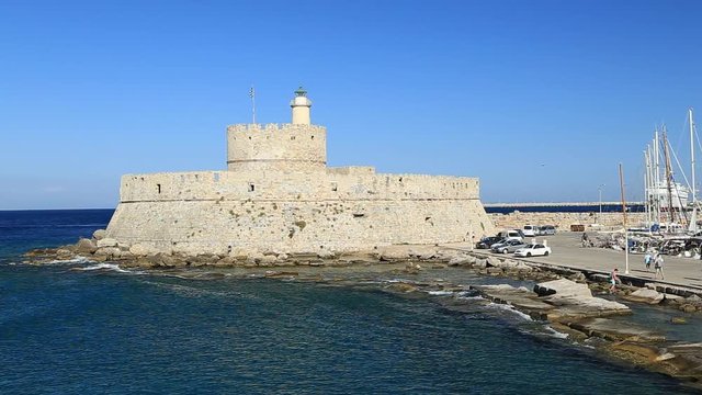 ancient Tower and Fort of Saint Nicholas in Rhodes, Greece