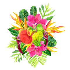 Illustration with realistic watercolor flowers.