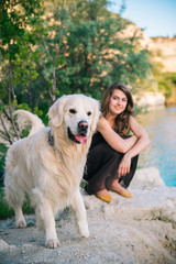 Happy dog and woman