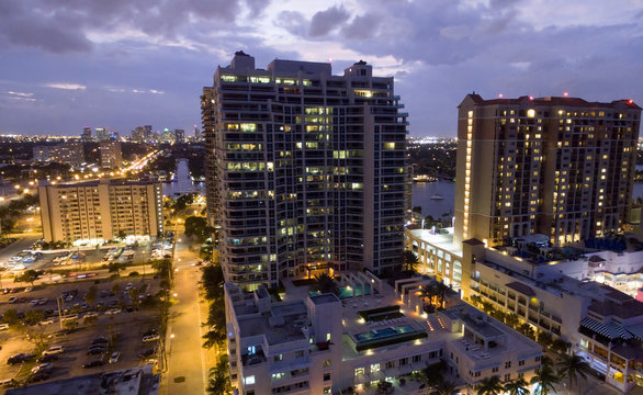 Aerial view of Fort Lauderdale at sunset