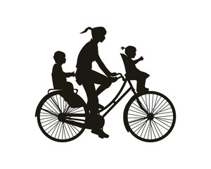 Obraz premium Mother ride a bike with two children