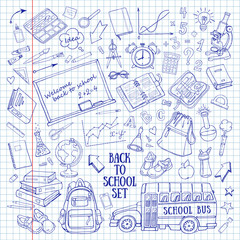 Back to school hand-drawn doodles set in notebook