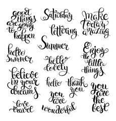 black and white set of hand written calligraphic lettering phras