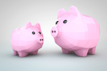 Piggy Banks in Low Polygons Style. 3d Rendering