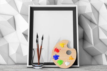 Blank Picture Frame with Paintbrushes and Pallette in front of L
